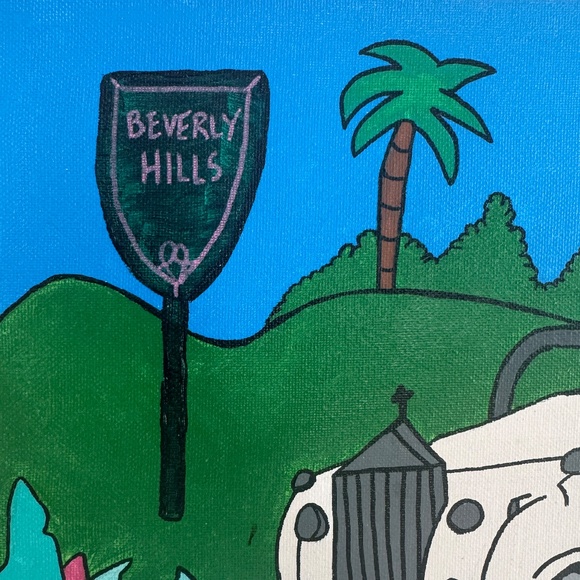 Money Man Beverly Hills Rolls Royce Art Acrylic Painting on Canvas 14x11 - Picture 3 of 5